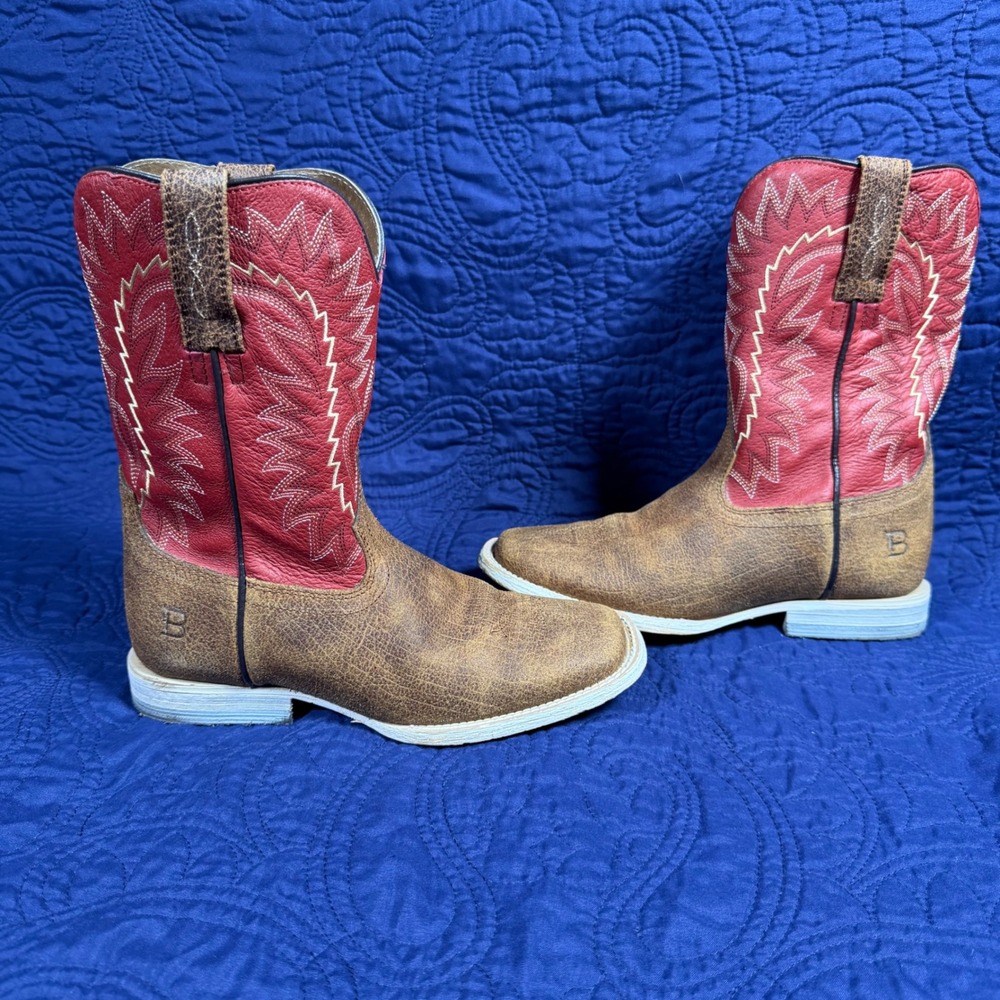 Ariat Relentless Kids Brown Red Leather Western Cowboy Boots Size 1.5 M EUC